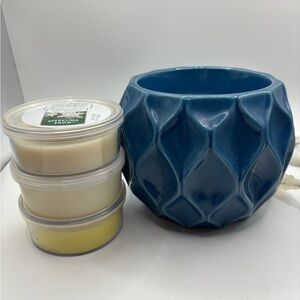 YANKEE CANDLE Melt Cup Wax Warmer Scenterpiece Electric Timer Blue Pottery Melts